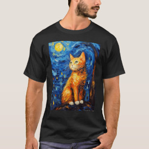 Starry Night Cat, Van Gogh Cat, Cat Lover, Cat Mom T-Shirt