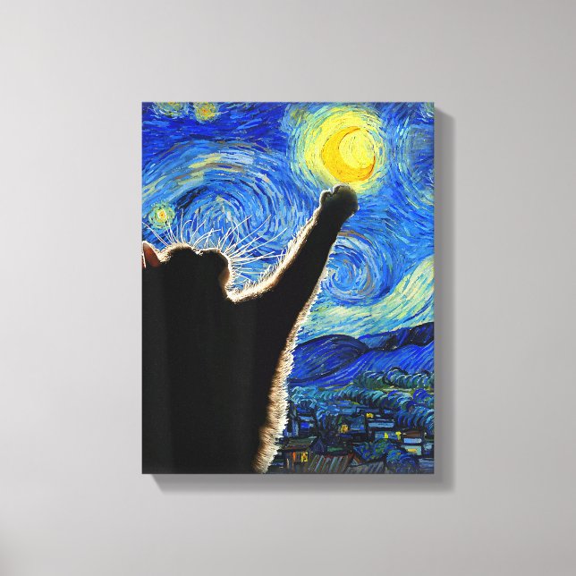 Starry Night Cat, Van Gogh Cat Lover Cat Dad Mom T Canvas Print (Front)