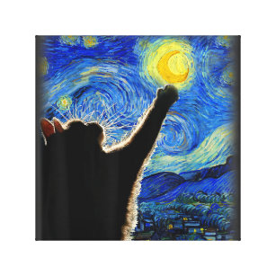 Starry Night Cat, Van Gogh Cat Lover Cat Dad Mom T Canvas Print