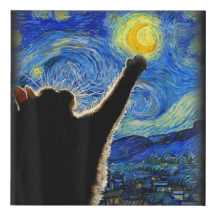 Starry Night Cat, Van Gogh Cat Lover Cat Dad Mom T Faux Canvas Print