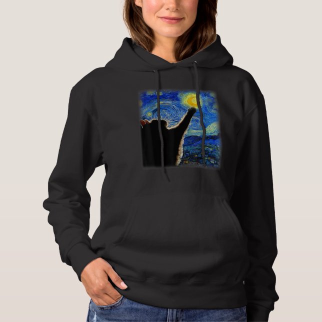 Starry Night Cat, Van Gogh Cat Lover Cat Dad Mom T Hoodie (Front)