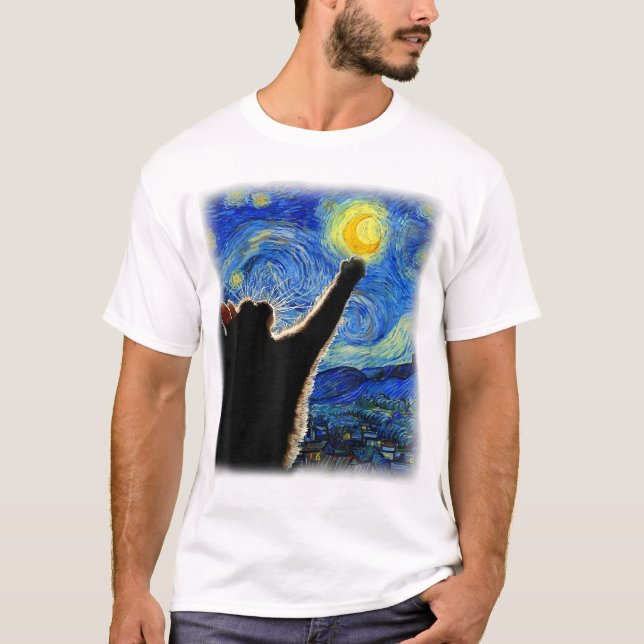 Starry Night Cat, Van Gogh Cat Lover Cat Dad Mom T T-Shirt (Front)