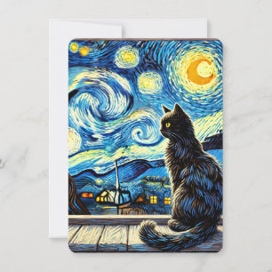 Starry Night Cat - Whimsical Invitation