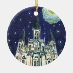 Starry Night Cathedral Ceramic Ornament