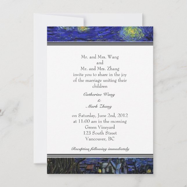 Starry Night, célèbre faire-part de mariage d'art. (Devant)