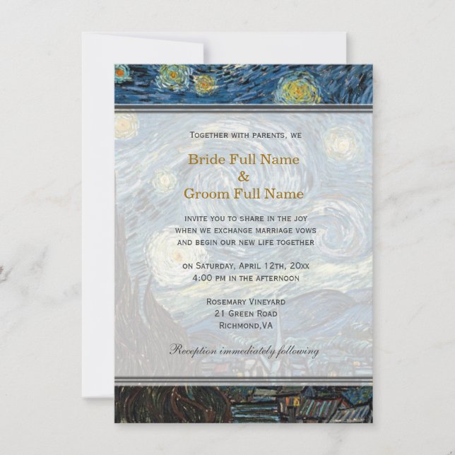 Starry Night, célèbre faire-part de mariage d'art. (Devant)