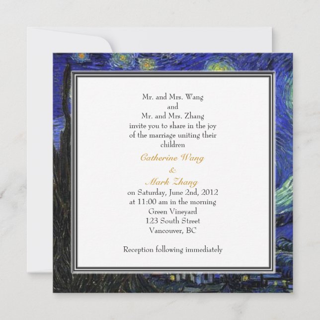 Starry Night, célèbre faire-part de mariage d'art. (Devant)