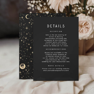 Starry Night Celestial Black Gold Wedding Details Enclosure Card