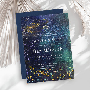 Starry Night Celestial Galaxy Bar Mitzvah Invitation