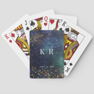Starry Night Celestial Galaxy Monogram Wedding Playing Cards