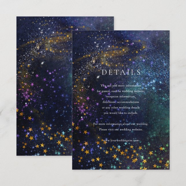 Starry Night Celestial Galaxy Wedding Details Card (Front/Back)