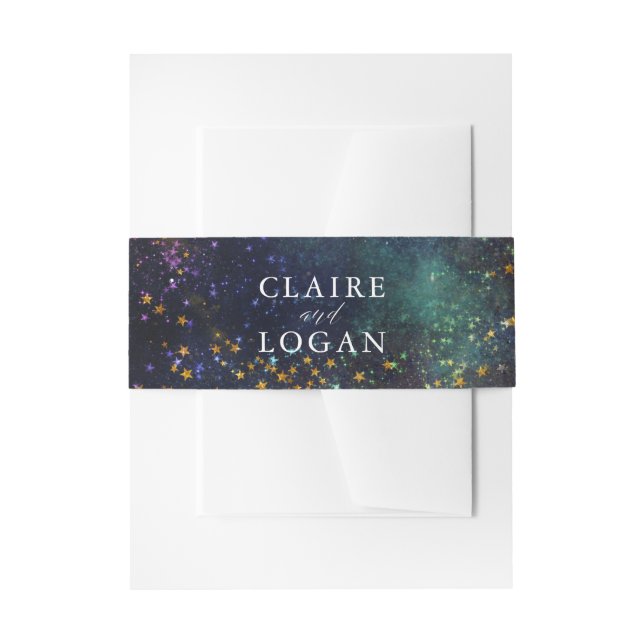 Starry Night Celestial Galaxy Wedding Invitation Belly Band (Front Example)