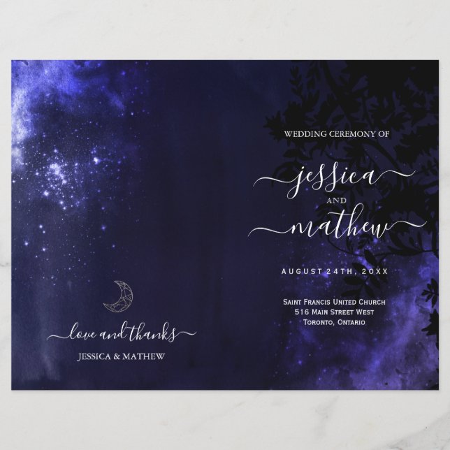 Starry Night Celestial Night Sky Wedding Programs (Front)