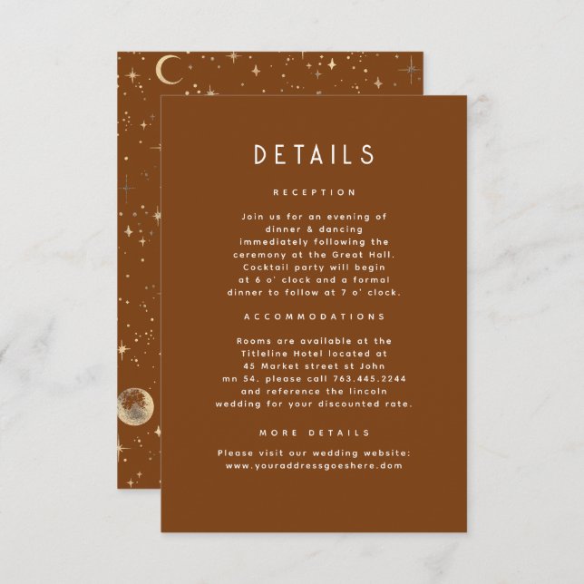 Starry Night Celestial Wedding Details Enclosure Card (Front/Back)