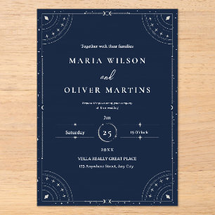 Starry Night Celestial Wedding Navy Blue Elegant Acrylic Invitations