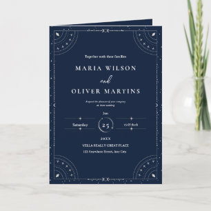 Starry Night Celestial Wedding Navy Blue Elegant Card