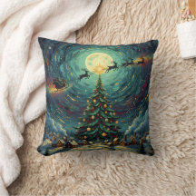 Starry Night Christmas 16x16 Santa Sleigh