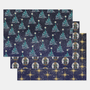 Starry Night Christmas 3 Variations Wrapping Paper Sheet
