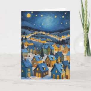 Starry Night Christmas Card with Custom Text 