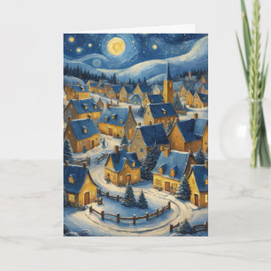 Starry Night Christmas Card with Custom Text 