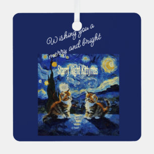 Starry Night Christmas Cat Lover Kittymas Fun Metal Ornament