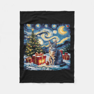 Starry Night Christmas Non-pedigreed Cat Van Gogh Fleece Blanket
