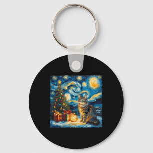 Starry Night Christmas Norwegian Forest Art Van Go Keychain