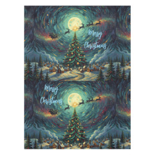 Starry Night Christmas Tablecloth 52x70 Santa