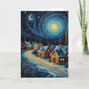 Starry Night Christmas Village Custom Text Card