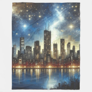 “Starry Night Cityscape Reflections” Fleece Blanket