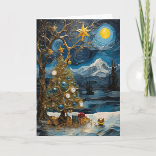 Starry Night Clock Christmas Card Abstract Time