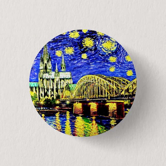 Starry Night Cologne Germany Cathedral 1 Inch Round Button (Front)