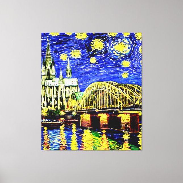 Starry Night Cologne Germany Cathedral Canvas Print (Front)