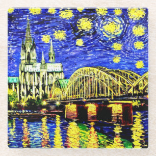 Starry Night Cologne Germany Cathedral Glass Coaster
