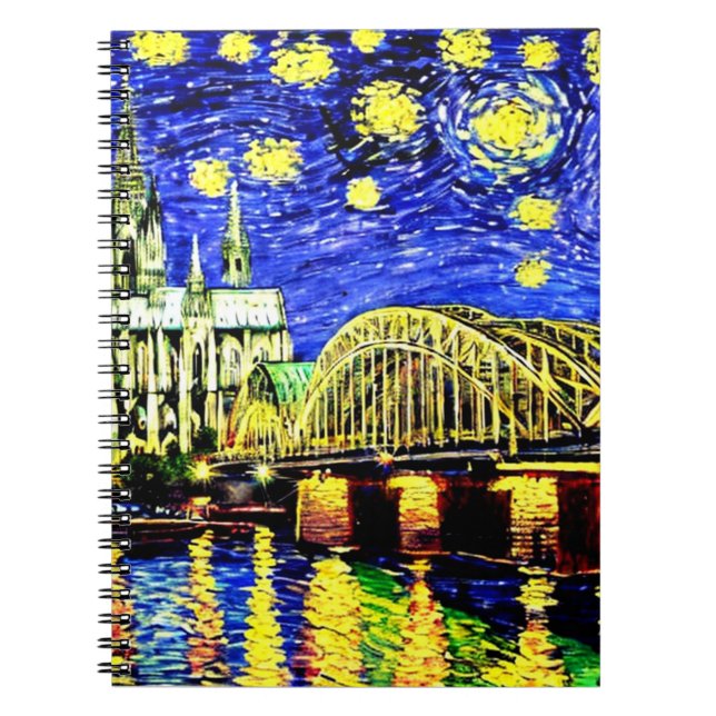 Starry Night Cologne Germany Cathedral Notebook (Front)