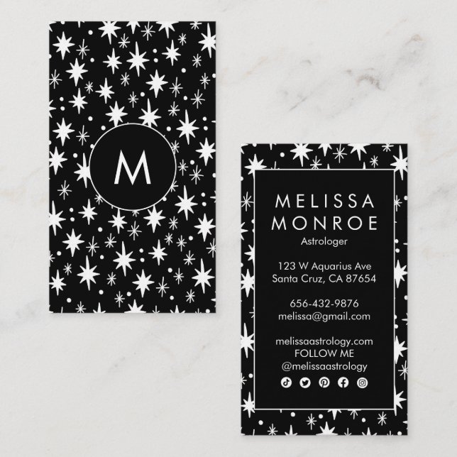 Starry Night Cool Minimalist Elegant Logo Initials Business Card (Front/Back)