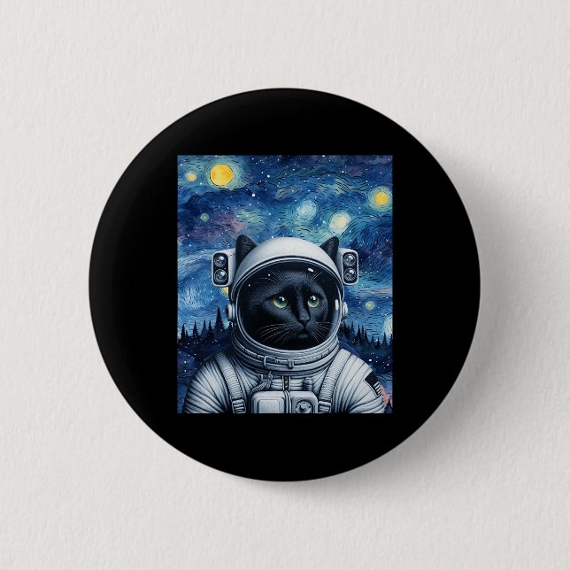 Starry Night Cosmic Cat Astronaut Art  2 Inch Round Button (Front)