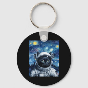 Starry Night Cosmic Cat Astronaut Art Keychain