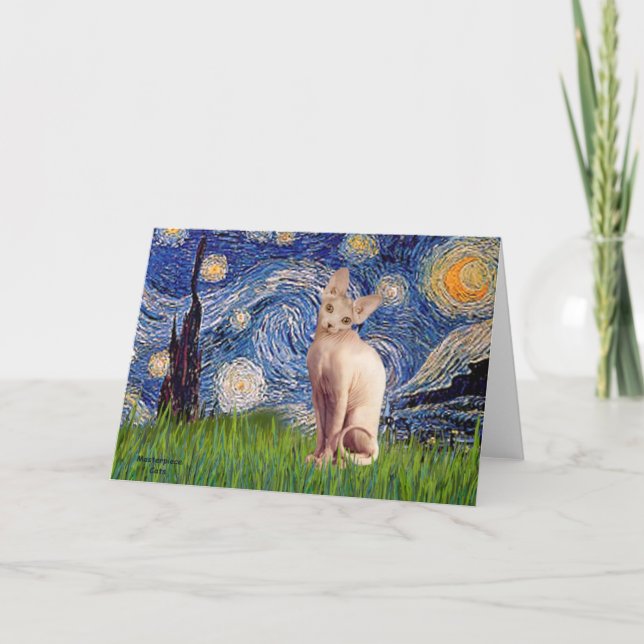 Starry Night - Cream Sphynx Cat Card (Front)