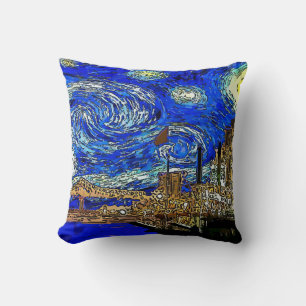 Starry Night Crescent City Throw Pillow