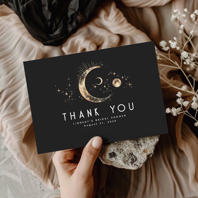 Starry Night Crescent Moon Celestial Thank You Card (Celestial Black Thank You Card)