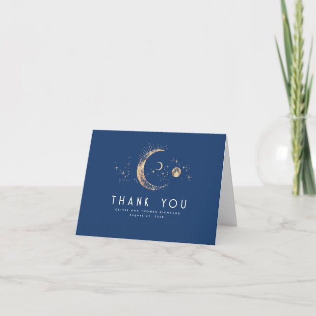 Starry Night Crescent Moon Celestial Thank You Card (Front)