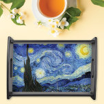 Starry Night Crescent Moon Van Gogh Serving Tray<br><div class="desc">A fine art serving tray with Starry Night (1889) a post-impressionist oil painting by Vincent Van Gogh (1853-1890). The tray depicts a nighttime landscape with a crescent moon in the sky above.</div>