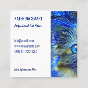 Starry Night Cute Pet Cat Portrait Template Square Business Card