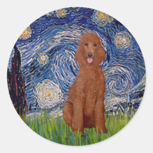 Starry Night - Dark Red Standard Poodle #1 Classic Round Sticker