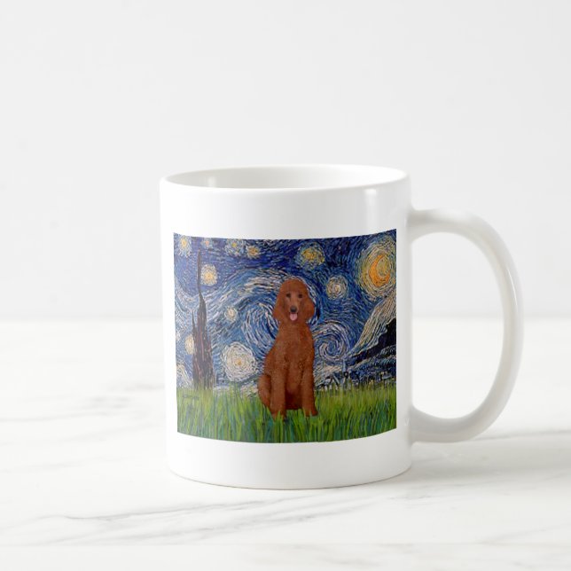 Starry Night - Dark Red Standard Poodle #1 Coffee Mug (Right)