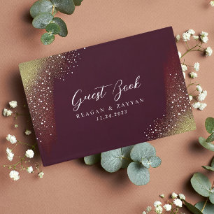 Starry Night Deep Crimson Wedding Guest Book
