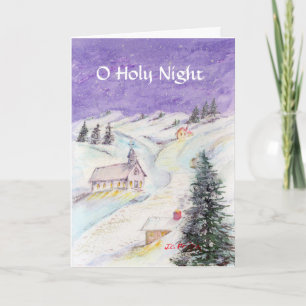 Starry Night Draped in Snow Christmas Watercolor Holiday Card