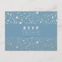 Starry Night Dusty Blue and Gold Wedding RSVP