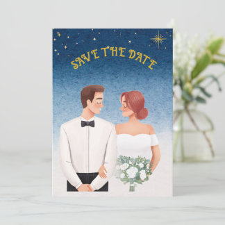 Starry Night Elegance  Romantic Save the Date Invitation